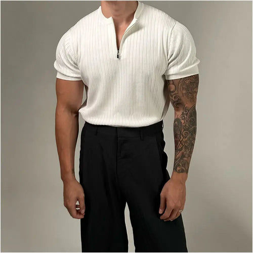 HENRY COLLAR ZIPPER KNIT T-SHIRT DAVID&ME