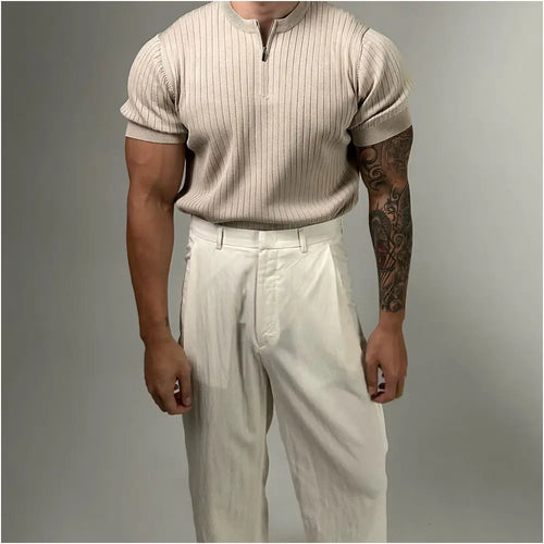 HENRY COLLAR ZIPPER KNIT T-SHIRT DAVID&ME