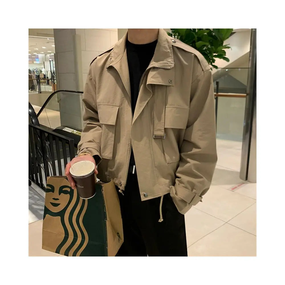MRCYC Men s Spring and Autumn New Korean Loose Trendy Fake Two Piece Collar Retro Work Jacket image 3