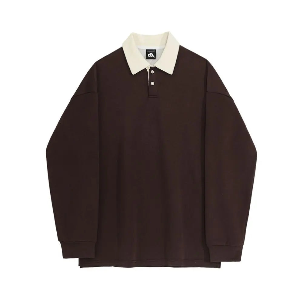 MRCYC retro contrasting color pullover sweatshirt for men in autumn loose collared top Korean style trendy long sleeved polo shirt image 5