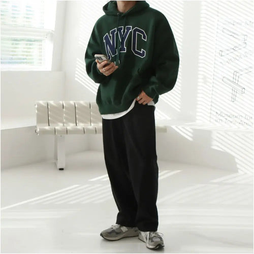 MRCYC lazy style embroidered hooded sweatshirt men s spring new pullover jacket Korean loose cotton top image 3
