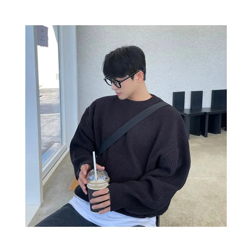 Sweater Korean lazy style male niche personality ins knit sweater design sense versatile solid color spring autumn base shirt image 0