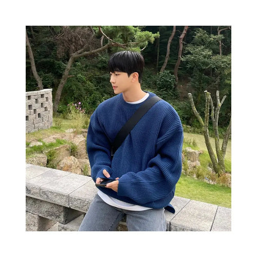 KOREAN LAZY STYLE SOLID COLOR KNIT SWEATER DAVID&ME