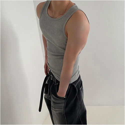 High quality stretch cotton knit slim fit sleeveless vest for men new summer style comfortable fitness base layer T shirt image 2