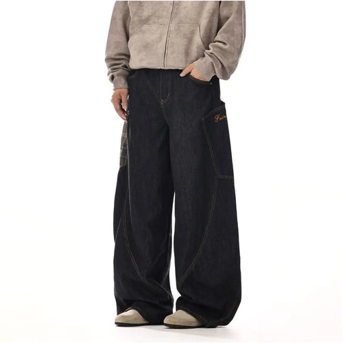 2024 Winter American Retro Denim Pants Black Mid to High Waist Loose Straight Leg Wide Leg Pants for Men and Women image 3