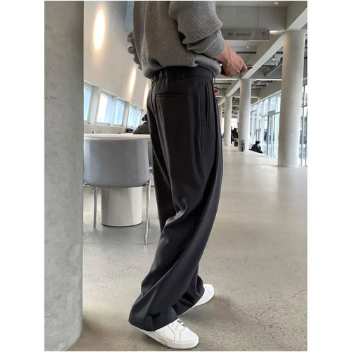 Double pleated draped men s dress pants Korean style Vibe high end versatile wide leg straight leg casual trousers perfect for spring and autumn image 2