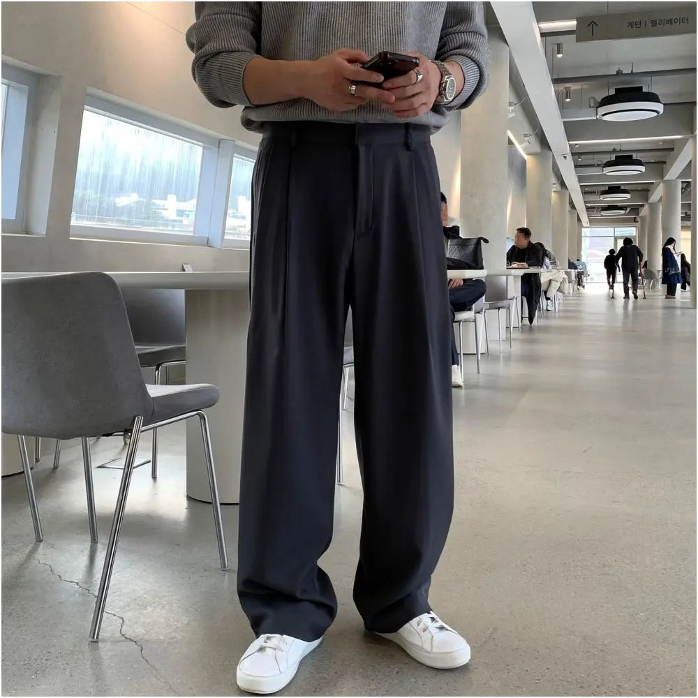 DOUBLE PLEATED DRAPED WIDE LEG TROUSERS