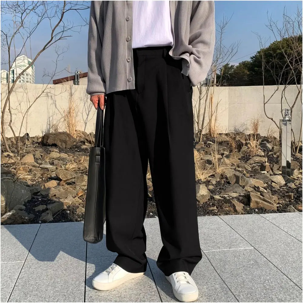 DOUBLE PLEATED DRAPED WIDE LEG TROUSERS