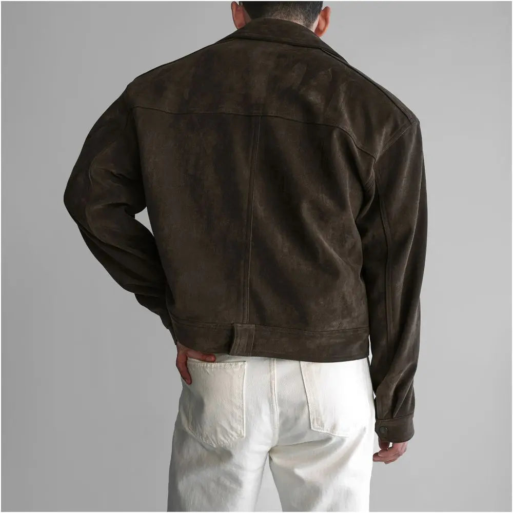 Maillard retro brown thick workwear jacket for men in autumn and winter cool and stylish imitation suede and cotton short jacket jacket image 3