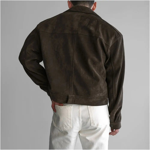 Maillard retro brown thick workwear jacket for men in autumn and winter cool and stylish imitation suede and cotton short jacket jacket image 3