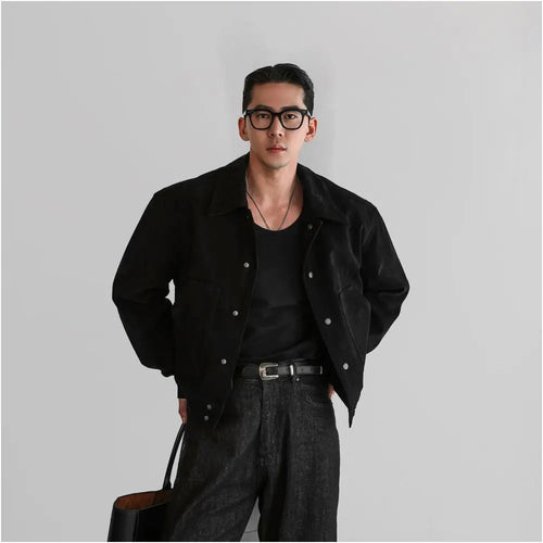 Maillard retro brown thick workwear jacket for men in autumn and winter cool and stylish imitation suede and cotton short jacket jacket image 4