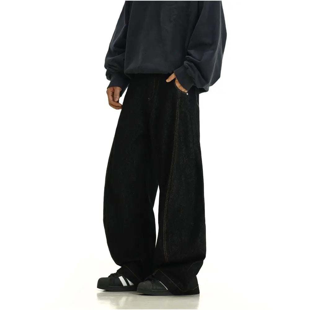 American retro denim pants washed wide leg mid high waist straight leg black casual explosive street style versatile pants image 2