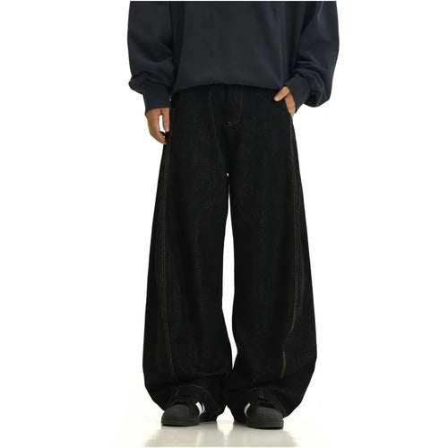 AMERICAN RETRO WASHED WIDE-LEG DENIM PANTS 无品牌/无注册商标