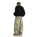 American retro pleated washed denim jeans for men and women niche vintage design loose straight leg couple wide leg floor pants image 4