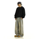 American retro pleated washed denim jeans for men and women niche vintage design loose straight leg couple wide leg floor pants image 5