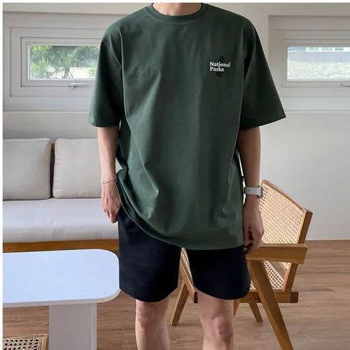 MRCYC Korean Style Loose Casual Men s Short Sleeve T Shirt with Letter Print Pure Cotton Round Neck Half Sleeve for Students image 3