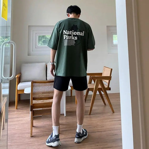 MRCYC Korean Style Loose Casual Men s Short Sleeve T Shirt with Letter Print Pure Cotton Round Neck Half Sleeve for Students image 0