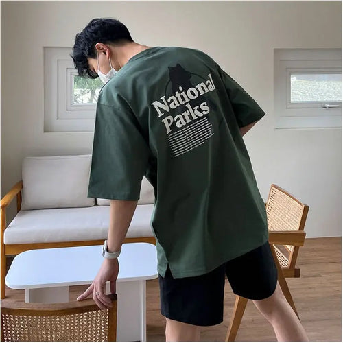KOREAN STYLE LETTER PRINT COTTON T-SHIRT Mrcyc