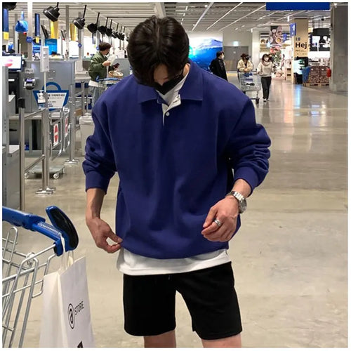 AMERICAN RETRO LAPEL HOODIE LONG SLEEVE TOP 摇橹人