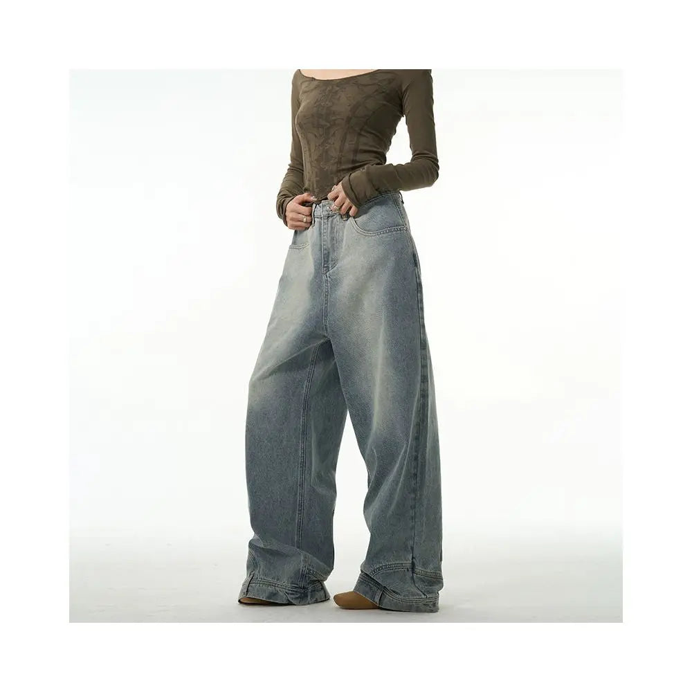 Oulang s shop features American style high street pants men s hooligans handsome and explosive streets European and American retro inverted jeans couple s niche pants image 5