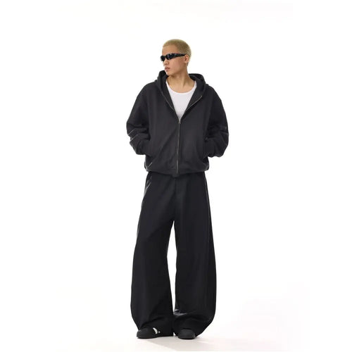 American high waisted retro curved knife wide leg suit pants for men and women loose straight tube high end versatile floor length casual pants image 4