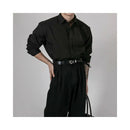 Black ironless long sleeved shirt for men with a Korean style high end feel and vertical stripes It has a light and mature texture with a hanging down feel It is a business casual shirt image 2