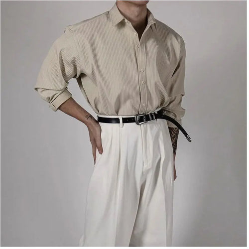 KOREAN HIGH-END IRONLESS STRIPED LONG SLEEVE SHIRT DAVID&ME