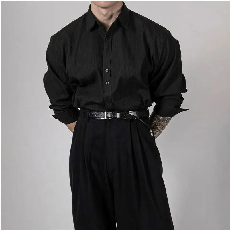 KOREAN HIGH-END IRONLESS STRIPED LONG SLEEVE SHIRT DAVID&ME