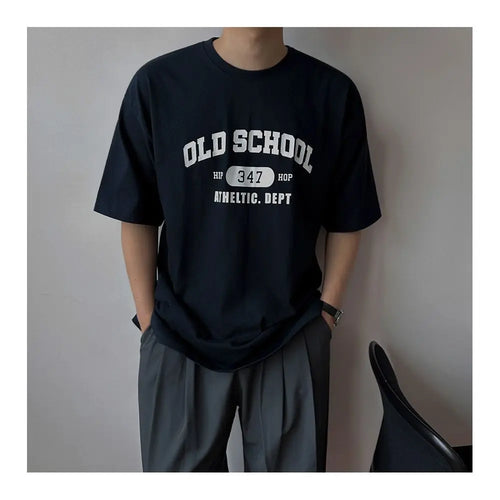 MRCYC letter printed short sleeved T shirt men s summer loose round neck T shirt Korean commuting style pure cotton half sleeved top image 5