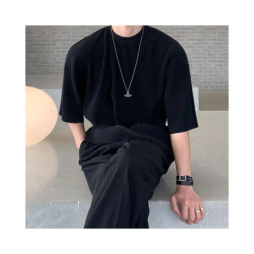 JAPANESE PLEATED LOOSE FIT ROUND-NECK T-SHIRT Mrcyc