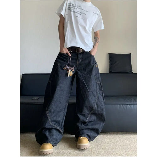 Cabbage Coke American style design with large pockets curved knife jeans men s and women s loose retro baggy wide leg pants image 3