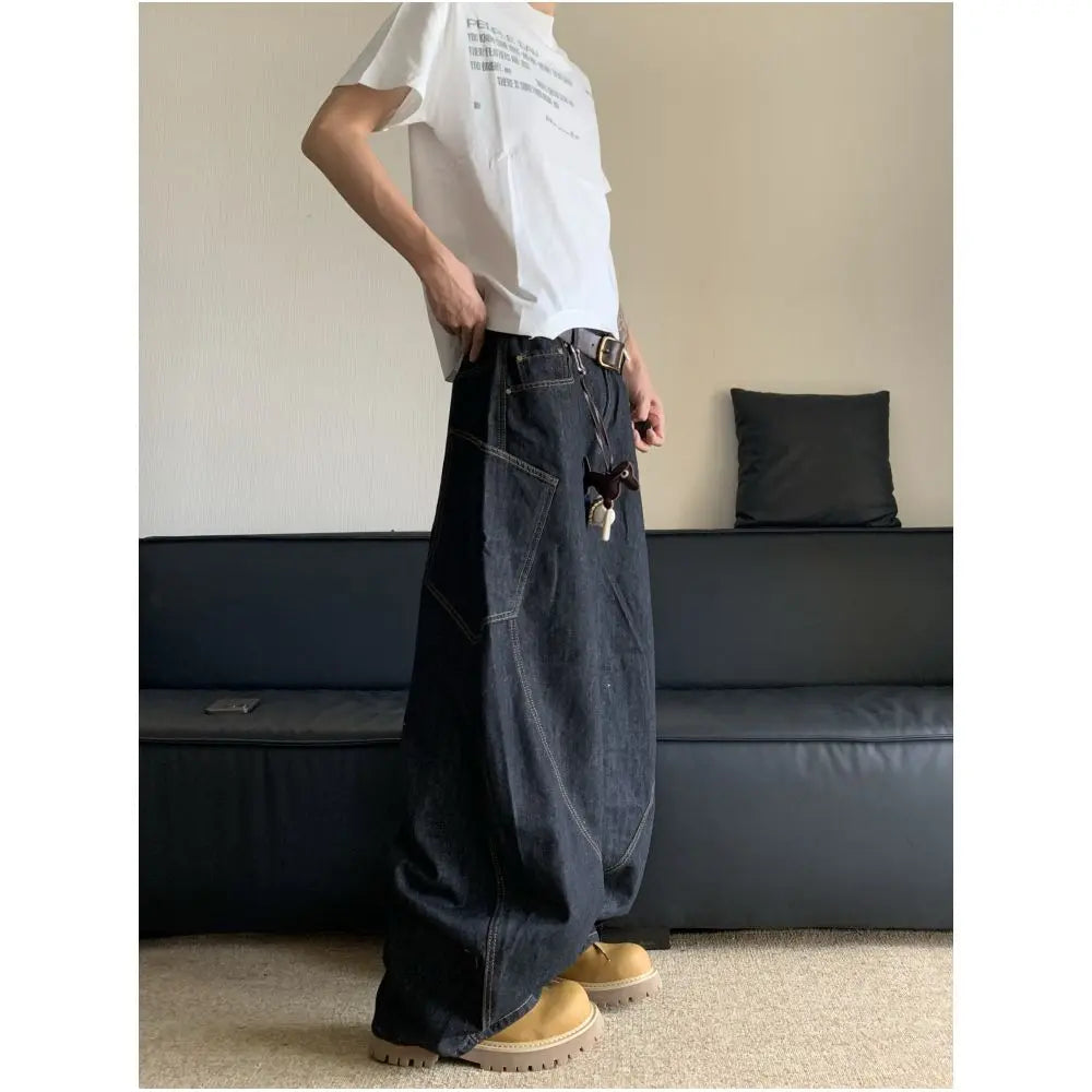 Cabbage Coke American style design with large pockets curved knife jeans men s and women s loose retro baggy wide leg pants image 4
