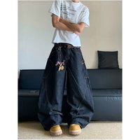 RETRO LARGE-POCKET CURVED-LEG BAGGY JEANS