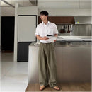 Military green linen suit trousers for men spring and autumn high end loose straight leg draping cotton and linen trousers wide leg casual trousers image 3