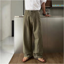 Military green linen suit trousers for men spring and autumn high end loose straight leg draping cotton and linen trousers wide leg casual trousers image 0