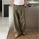 MILITARY GREEN COTTON-LINEN WIDE-LEG TROUSERS DAVID&ME