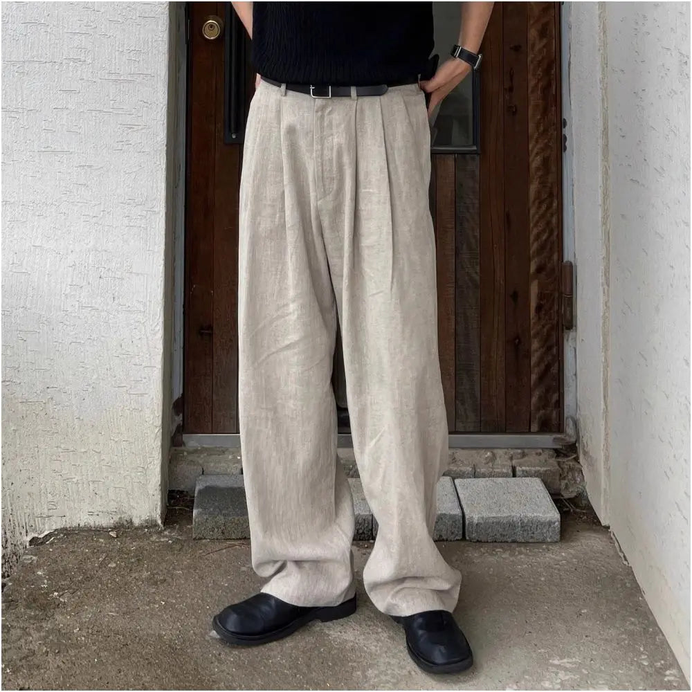 MILITARY GREEN COTTON-LINEN WIDE-LEG TROUSERS DAVID&ME