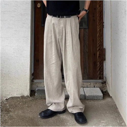 MILITARY GREEN COTTON-LINEN WIDE-LEG TROUSERS DAVID&ME