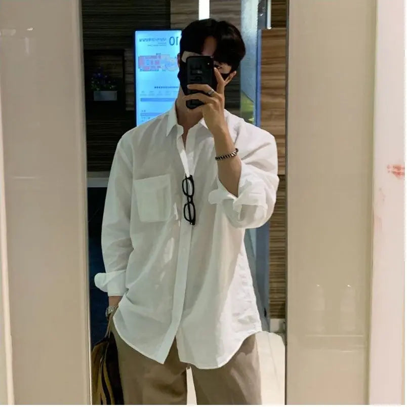 AMERICAN STYLE DONGDAEMUN BLUE CASUAL SHIRT 摇橹人