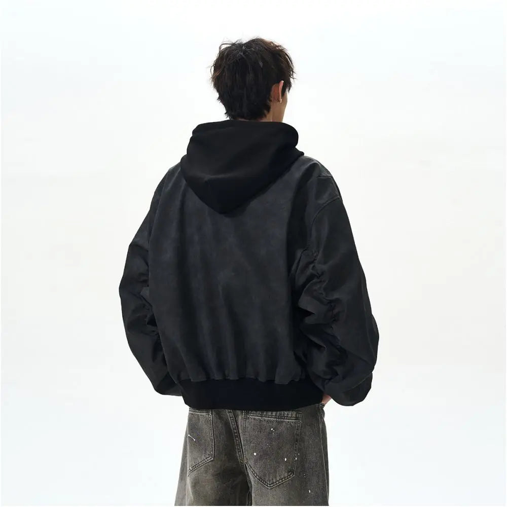 RETRO FAKE TWO-PIECE BOMBER FLIGHT JACKET