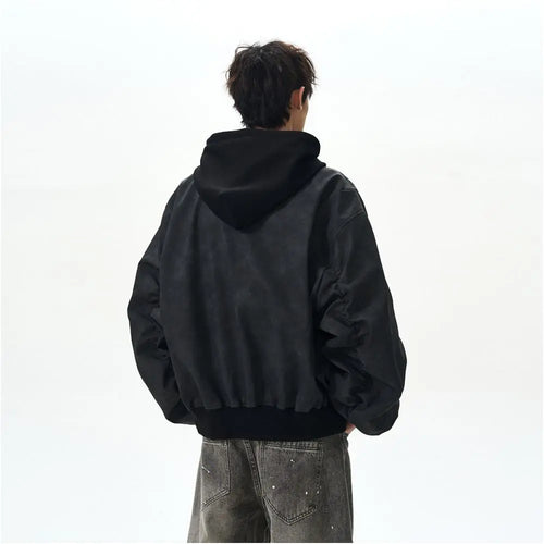 A PUEE American retro bomber double layered fake two piece hooded flight jacket boxy short Barn style jacket image 4