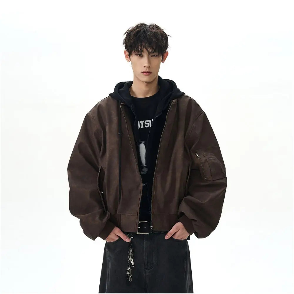 AMERICAN RETRO FAKE TWO-PIECE BOMBER FLIGHT JACKET A PUEE
