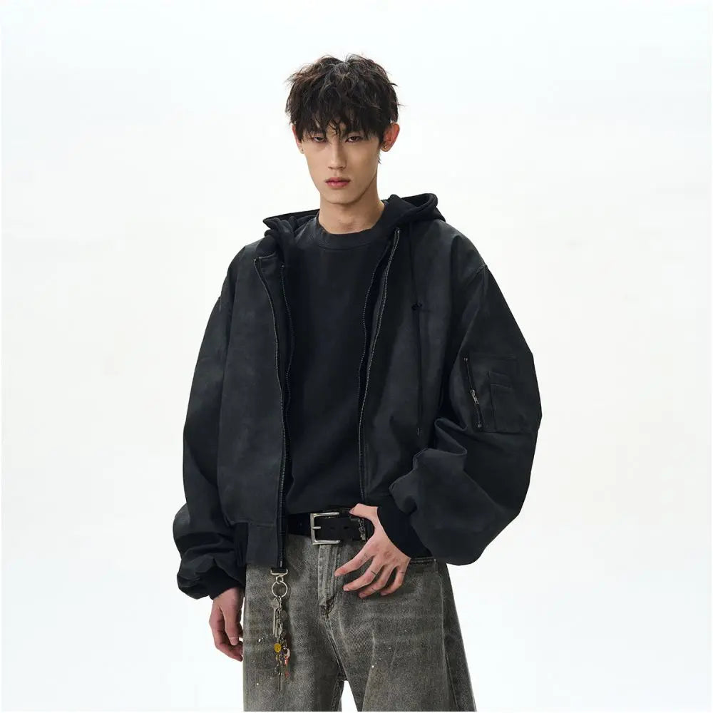 RETRO FAKE TWO-PIECE BOMBER FLIGHT JACKET