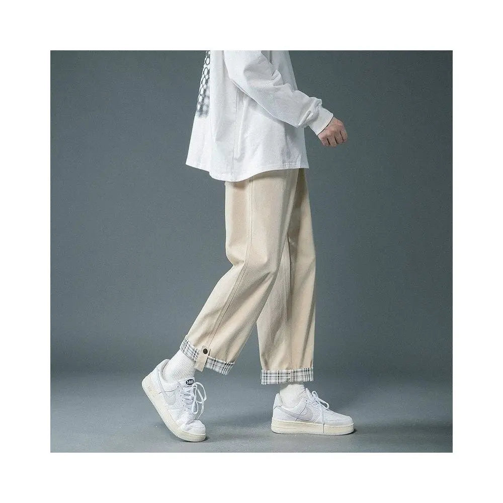 Maite You pure cotton workwear pants men s autumn and winter Japanese loose straight leg spring and autumn style men s casual cropped pants image 3