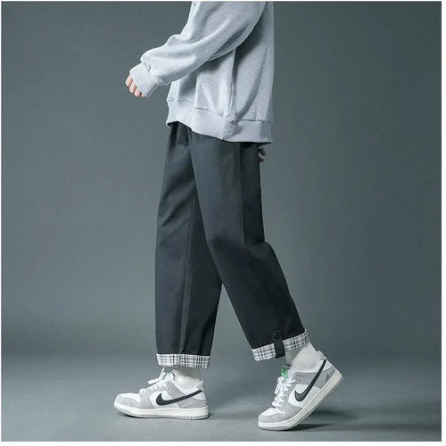 Maite You pure cotton workwear pants men s autumn and winter Japanese loose straight leg spring and autumn style men s casual cropped pants image 4