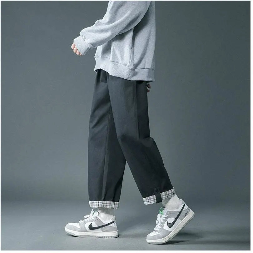 Maite You pure cotton workwear pants men s autumn and winter Japanese loose straight leg spring and autumn style men s casual cropped pants image 4