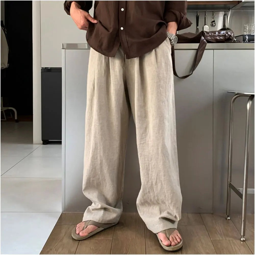 SSUMENAM Old Money Style Flowy Cotton Linen Lazy Wide Leg Casual Pants for Autumn image 3