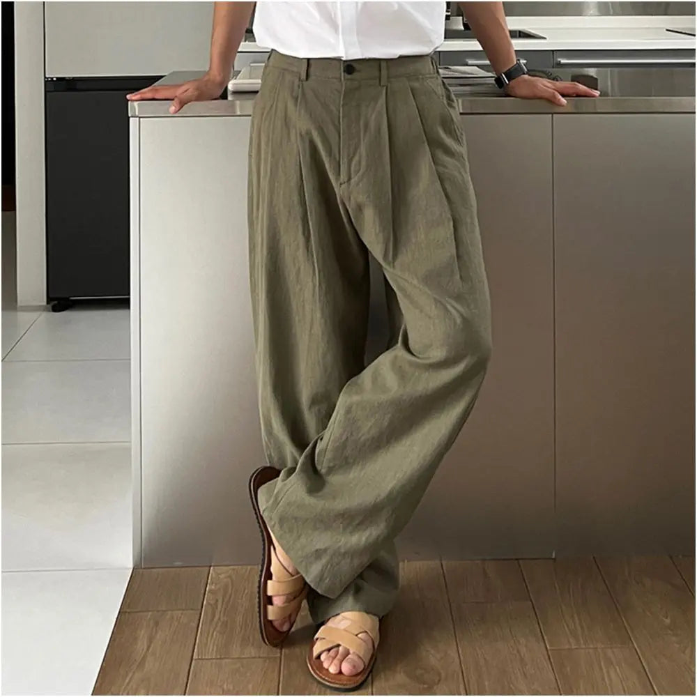 SSUMENAM Old Money Style Flowy Cotton Linen Lazy Wide Leg Casual Pants for Autumn image 4