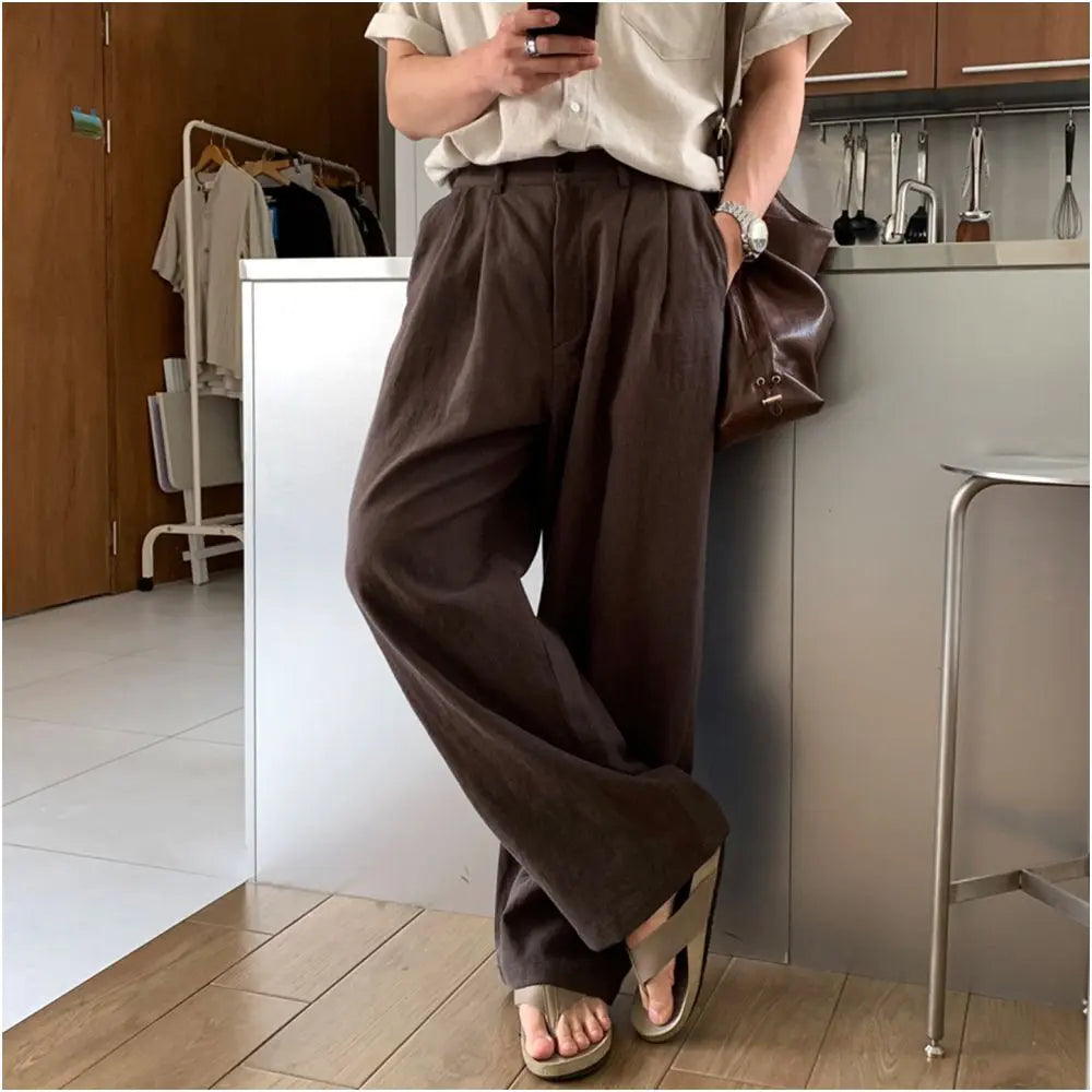 OLD MONEY STYLE COTTON-LINEN LAZY WIDE-LEG PANTS Ssumenam