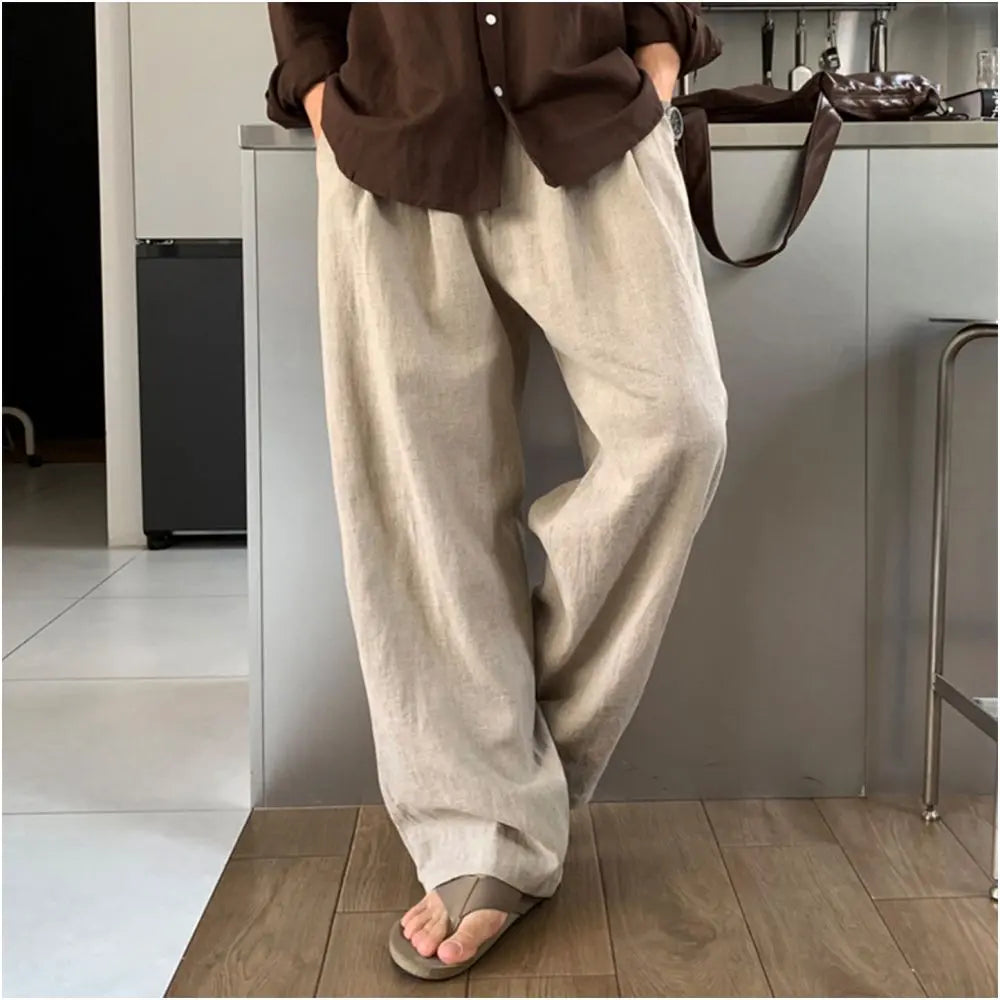 OLD MONEY STYLE COTTON-LINEN LAZY WIDE-LEG PANTS Ssumenam